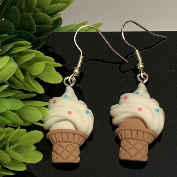 Ice Cream Cone Earring, Ice Cream Earring, Funny Food Earring, Gift Idea, Summer - Picture 3 of 4